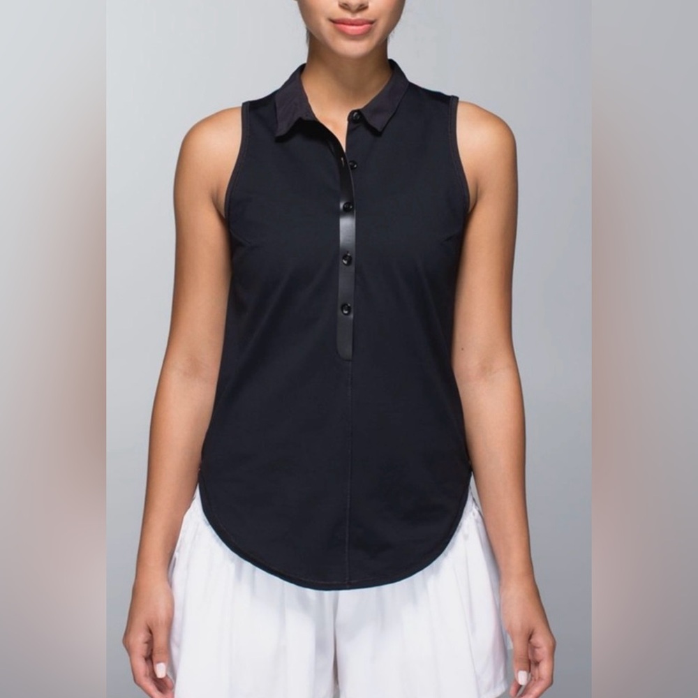 Lululemon Hot hitter Sleeveless Polo black button front collar